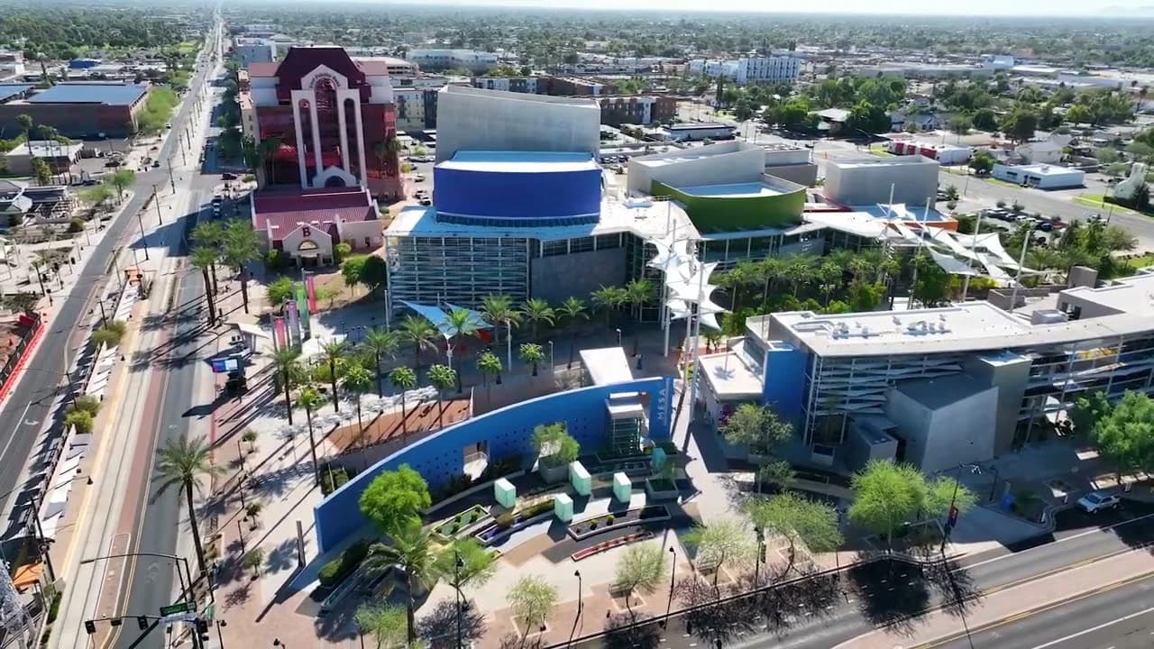 Mesa downtown buildings from an aerial drone view