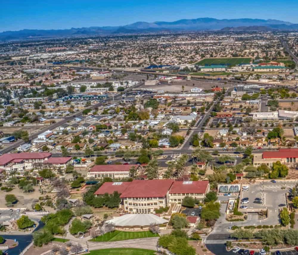 Peoria cityscape from an aerial drone view