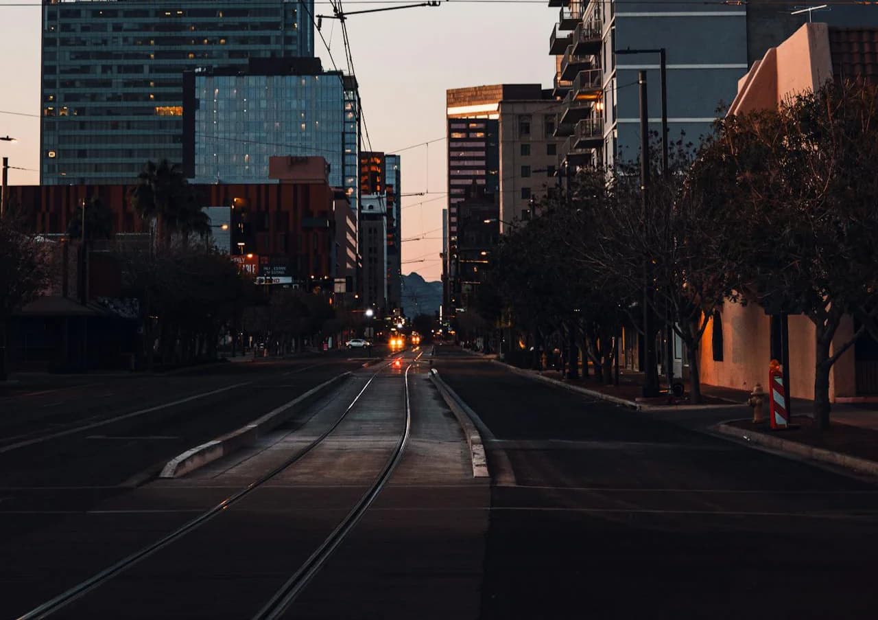 Tempe street with the Light Rail running through the city